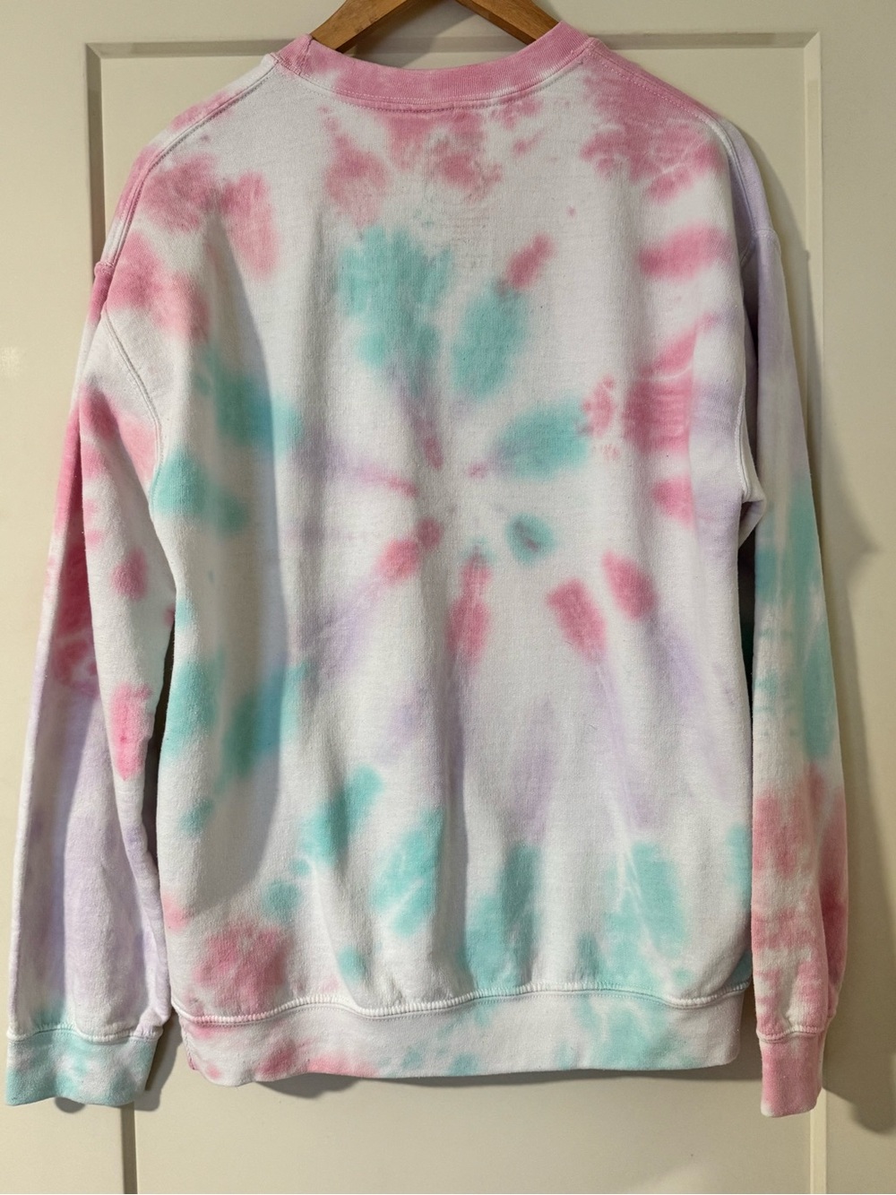 NIRVANA Pastel Pink & Aqua Tie-Dye Crewneck with Smiley Logo - Picture 3 of 4